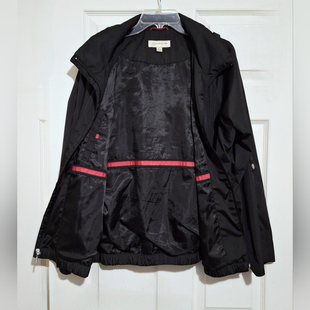 'Jones New York Sport' black & pink Windbreaker jacket, rain jacket, lined Sz. L - Picture 1 of 8